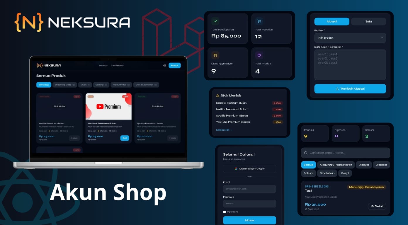 DigiNeks - Script Marketplace Akun Digital Otomatis (Laravel 12 + React 19)