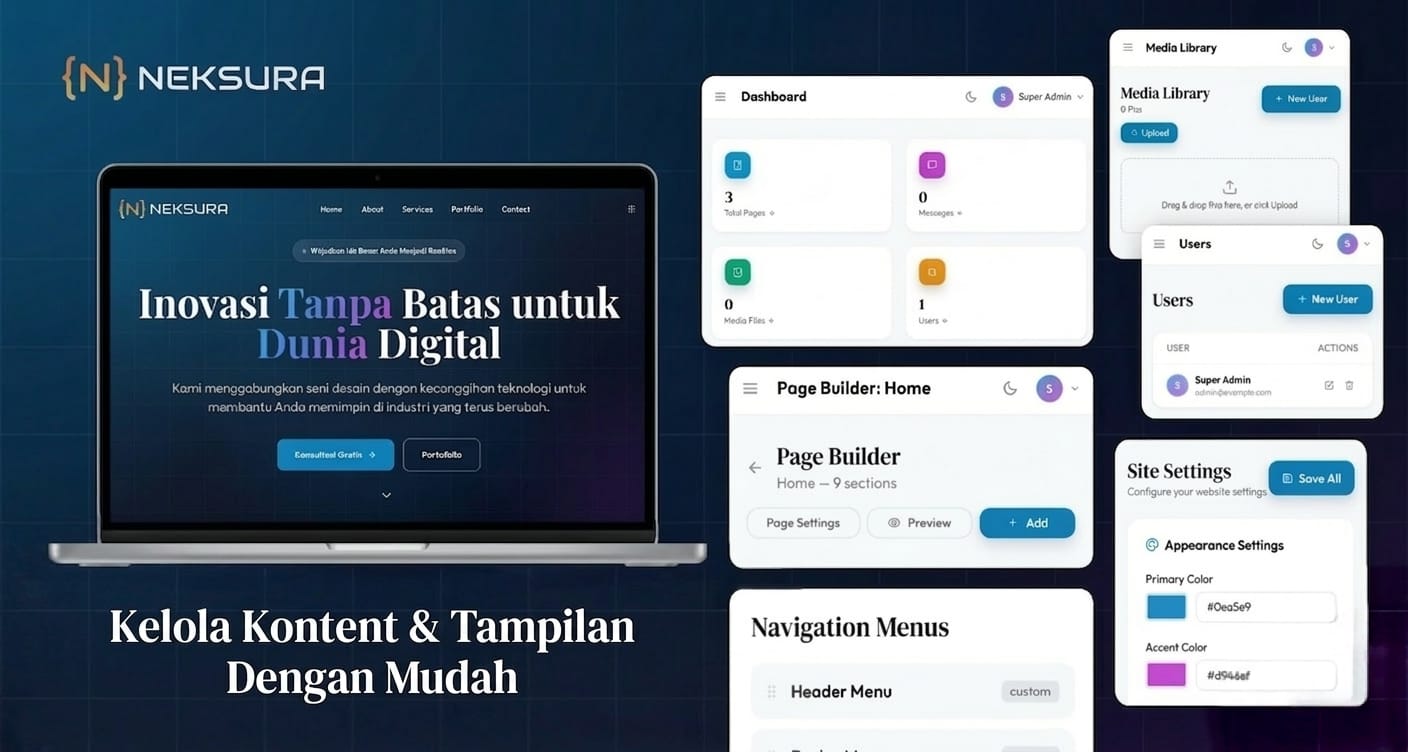 Neksura CMS - Modern Landing Page Builder & Business Site Manager